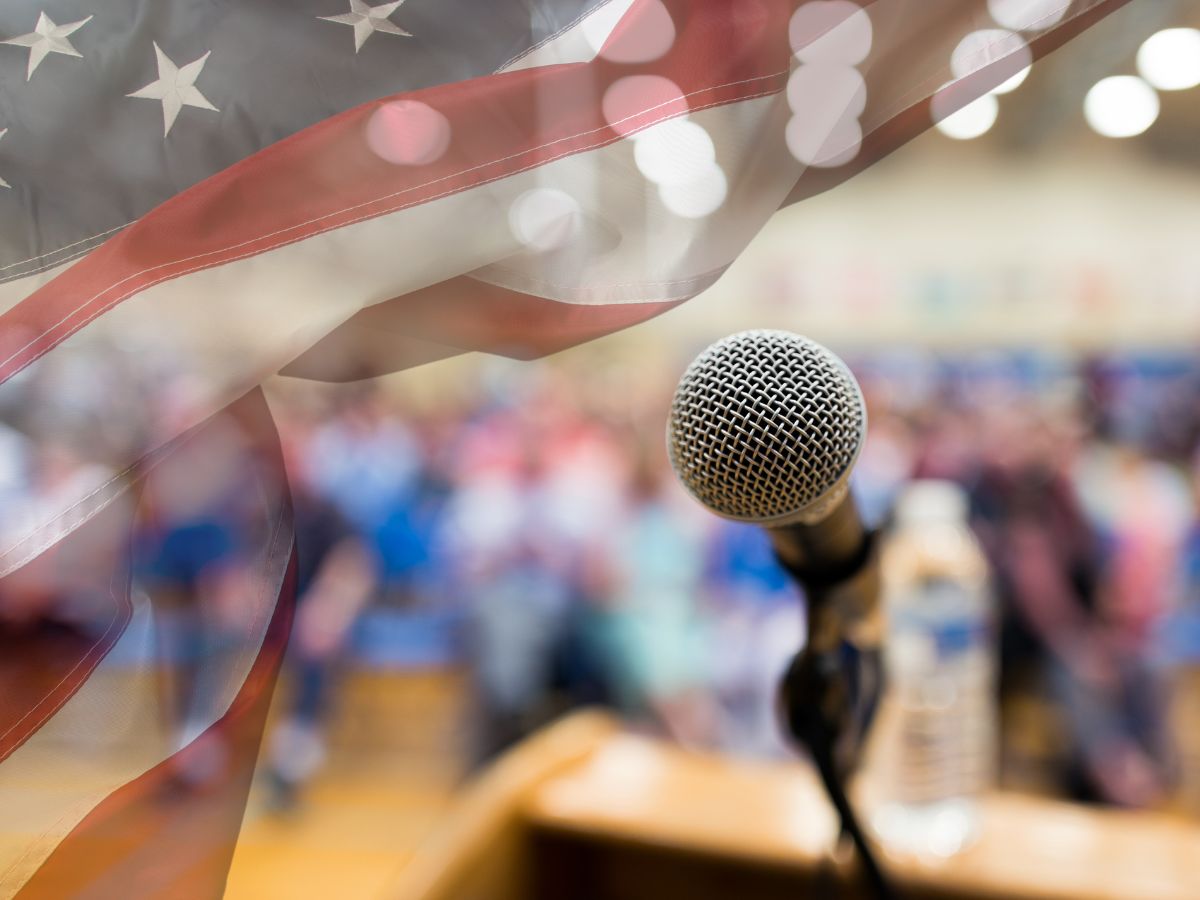 American Flag with microphone