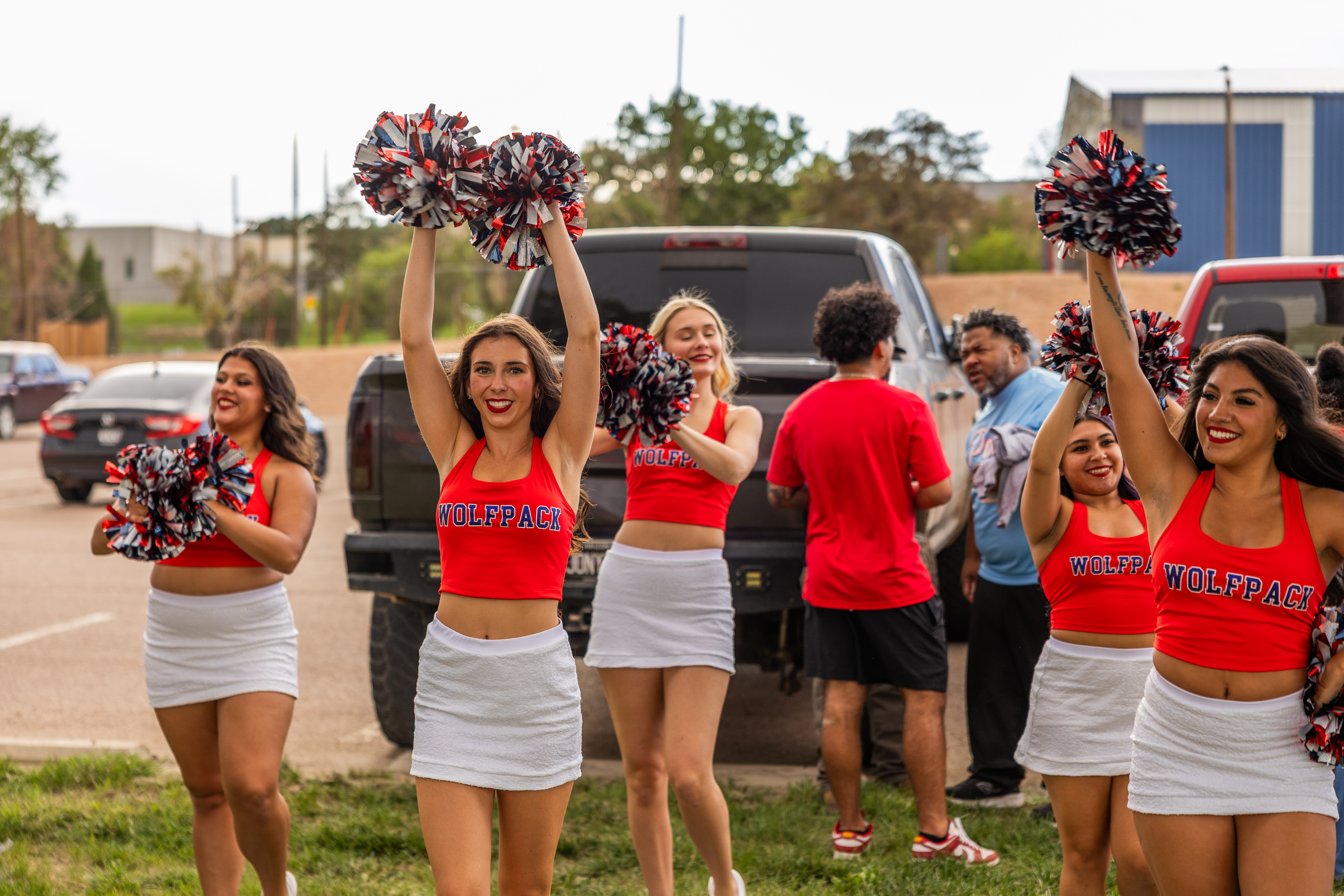 cheerleaders performing outside